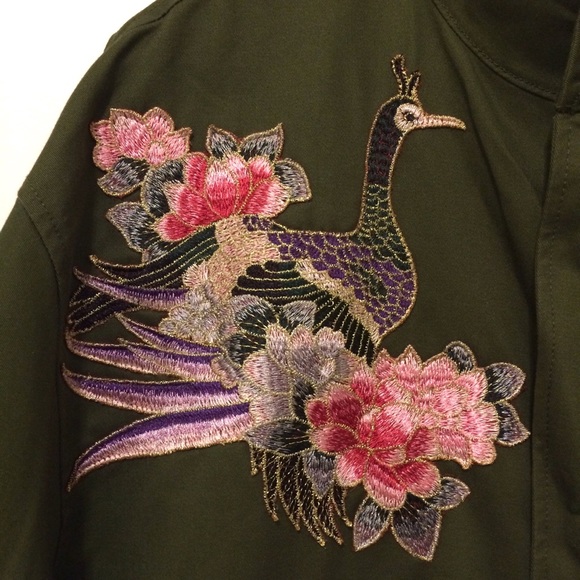 ZARA Embroidered Green Parka Jacket - M - Picture 2 of 8